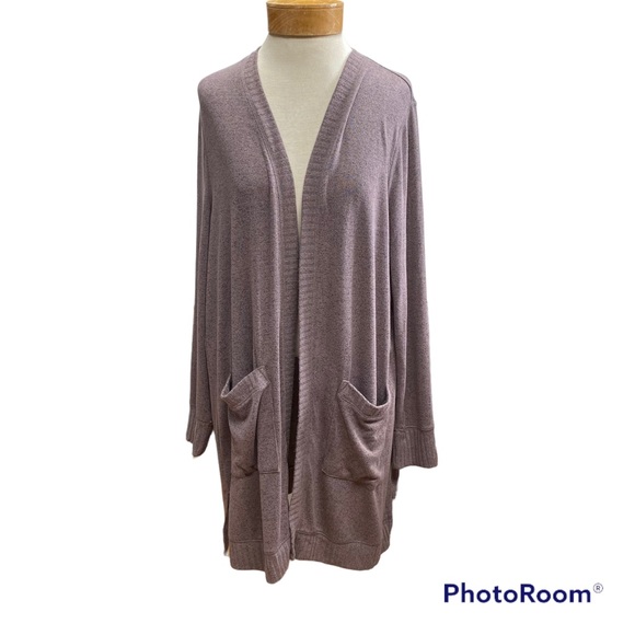 Belle by Kim Gravel Size M Brushed Knit Open Front Cardigan Duster Brown Gray - Picture 1 of 9